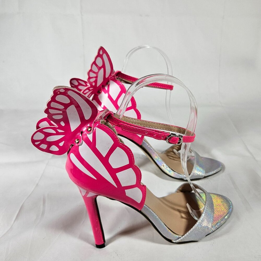 JOJO Cat Pink White Iridescent Sil Heels Women's Size 39 or 8.5 Prom Formal - Picture 4 of 10